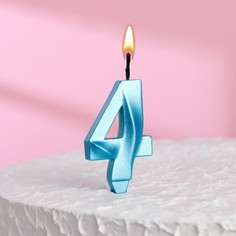 Свеча в торт "Грань", цифра "4", голубой металлик, 6,5 см Страна Карнавалия