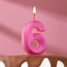 Свеча в торт "Грань", цифра "6", розовый металлик, 6,5 см Страна Карнавалия