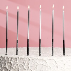 Свечи в торт "Праздник", 6 шт, 16 см, серебро с чёрным Страна Карнавалия