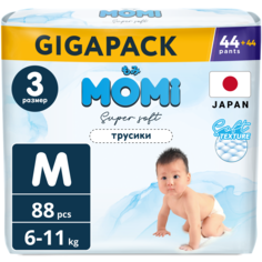 Подгузники трусики детские Momi Super Soft 3 M 6-11 кг GIGA, 88 шт