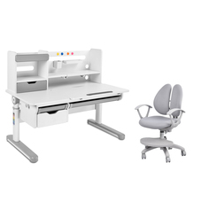 Растущая парта с надстройкой и кресло с подставкой для ног,Pensare + Fresco Grey Fun Desk