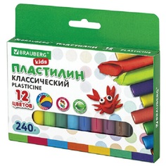 Пластилин классический Brauberg ВЫСШЕЕ КАЧЕСТВО 12 цветов 240 г 105873 - 6 шт.