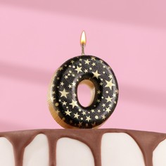 Свеча в торт "Саната", цифра "0", черная с золотыми звездами, 5,5 см Страна Карнавалия