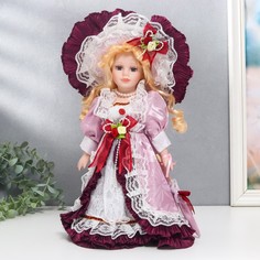 Кукла коллекционная КНР "Француаза" в бордовом платье и шляпке, 30 см