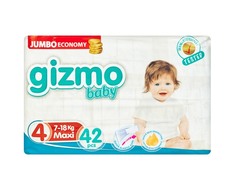 Детские подгузники GIZMO №4 7-18 кг 42 шт, белый