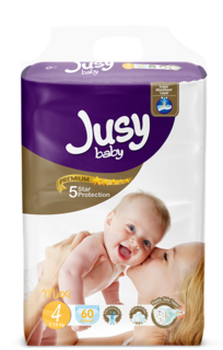 Детские подгузники Jusy Baby Премиум Джамбо MAXI №4 7-18 кг 60 шт/уп