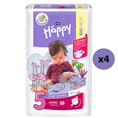 Подгузники Bella Baby Happy Junior 5, 12-25 кг, 58 шт, 4 упаковки