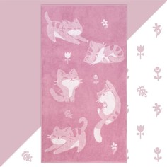 Полотенце детское Этель махровое Игривый кот, хлопок, 70х130 см