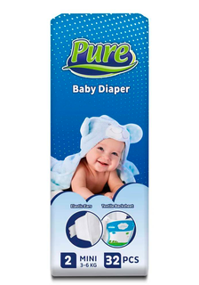 Детские подгузники Pure Baby Diaper Mini №2 3-6 кг 32 шт