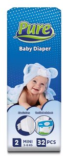 Детские подгузники Pure Baby Diaper MINI №2 3-6 кг 32 шт уп