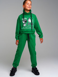 Комплект трикотажный для девочек PlayToday: толстовка, брюки, зеленый, 170