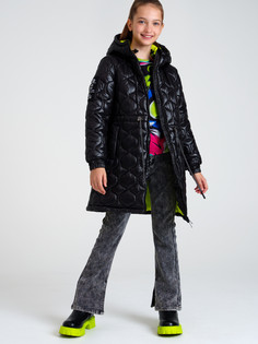 Пальто текстильное с полиуретановым покрытием для девочек PlayToday, черный, 128
