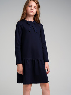 Платье трикотажное для девочек PlayToday, тёмно-синий, 128