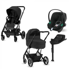 Коляска 4в1 Cybex Balios S Lux Moon Black c базой isofix с адаптером и дождевиком