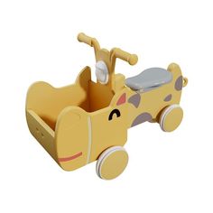 Машинка-каталка с корзиной UNIX Kids Hippo Yellow, от 1 года, до 40 кг, 31х68x42 см, желты