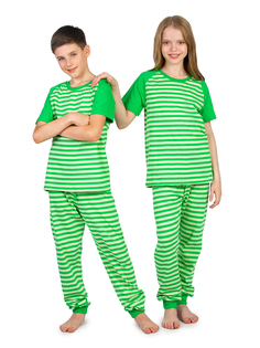 Пижама детская N.O.A. 11040, зеленый в полоску, 128 NOA