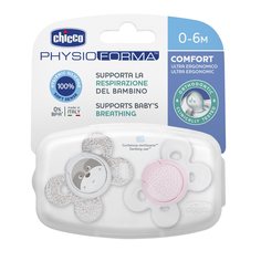 Пустышка Physio Comfort, 2шт., 0-6мес., силикон, Pink, рис. енот, горошек Chicco