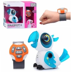 Робот попугай MSN Toys на управлении, свет, звук, пульт часы 624-2, синий