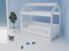 Детская кровать домик БазисВуд Классик с ящиком, вход слева