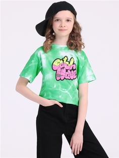 Футболка детская Апрель 1ДДФК4233001н, тай-дай на салатовом Лови волну неон, 134