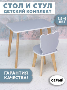 Комплект детской мебели RuLes прямоугольный столик и стульчик мишка, серый 12620