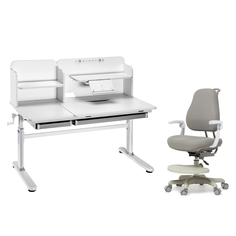Растущая парта с надстройкой и кресло с подлокотникам, Cubby, Iris II+ Paeonia, Grey
