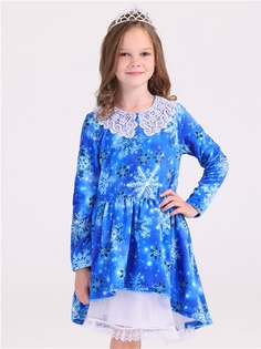 Комплект платье с подъюбником Апрель 2ДПЮ4805630н, снежинки на васильке+белый, 64-128