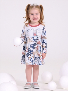 Платье детское Апрель 1ДПД2667804н, белый+зимние домики+коралл142 Зайка зимой, 80