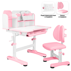 Комплект Anatomica Umka парта, стул, надстройка, подставка для книг белый/розовый