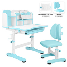 Комплект Anatomica Umka парта, стул, надстройка, подставка для книг белый/голубой
