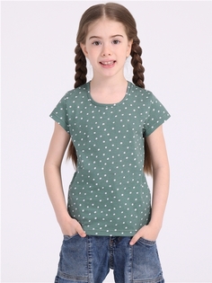 Футболка детская Апрель 1ДДФК2621001н, белые пятнышки на серо-зеленом, 128