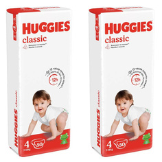 Подгузники Huggies Classic/Soft&Dry Дышащие 4 размер 7-18кг 50 шт 2 упаковки