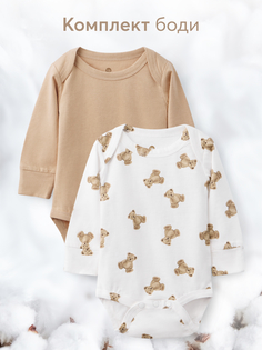 Боди детское Happy Baby 90096, beige&bears, 74