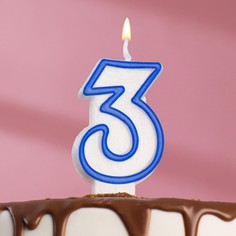 Свеча для торта цифра "3", ободок цветной, 7 см, МИКС(12 шт.) Страна Карнавалия