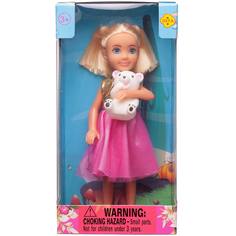 Кукла Defa Lucy Малышка в золотисно-розовом платье с белым медвежонком, 15 см 8280d
