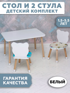 Комплект детской мебели RuLes: столик прямоугольный, стульчики мишки, ножки цилиндрической
