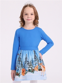 Платье детское Апрель 155дев804няД1Р, темно-голубой246+белки в елках, 104