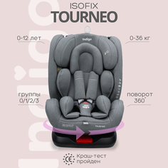 Автокресло детское Indigo Tourneo ISOFIX растущее универсальное поворотное 0-36 кг св.-сер
