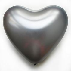 Шар латексный 12", хром сатин, платина, сердце, набор 5 шт. Everts