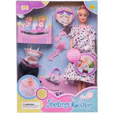 Игровой набор Кукла Defa Lucy Мама платье в горошек с 2 малышами и игровыми предметами,