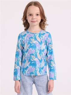 Лонгслив детский Апрель 349дев001нД1Р, отпечатки листьев на голубом, 104