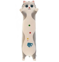 Подушка TOY and JOY Кот-батон 70см 15008K-70 серая с рыбкой