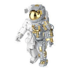 3d конструктор JAKI, робот космонавт золотой, из мини блоков