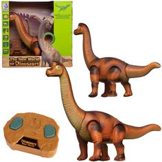 Игрушка интерактивная Junfa toys Бронтозавр коричневый на радиоуправлении свет звук