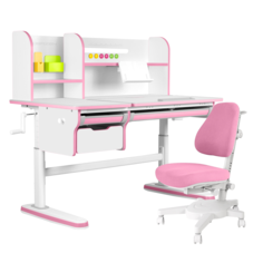 Комплект парта KinderZen Dali Plus белый/розовый с розовым креслом Armata