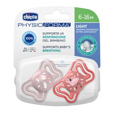 Пустышка Physio Light 2шт. 6-16мес.,силикон, Pink, рис. фламинго, перышки Chicco