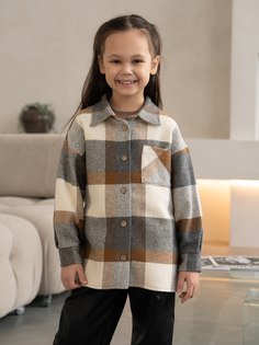 Рубашка детская YANSOO ДР, коричнево-горчичный мелан, молочный, серый, 122
