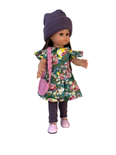 Кукла TuKiTu Нэни, темноволосая, в платье, шапке и гетрах, 33 см, 3300К1ДТ69