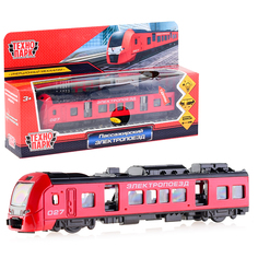 Электропоезд Технопарк РЖД металл 17 см, двери, красный, свет, звук