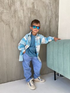 Рубашка детская YANSOO ДР, светло-голубой, молочный, серый, 110
